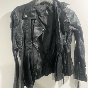 Small women’s black leather jacket